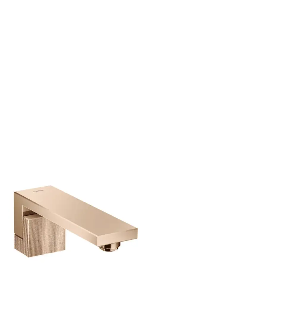 Wannen-Einlauf von AXOR in poliertem Rotgold mit einer flachen, rechteckigen Form und einem quadratischen Auslass. Design mit Diamantschliff-Oberfläche.